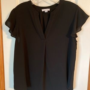 Calvin Klein Black Flutter Sleeve V-Neck Blouse